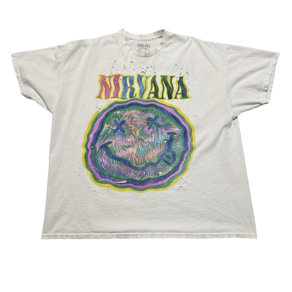 Nirvana Distressed T-Shirt Double Sided Nevermind Size S/M - 24 x 28